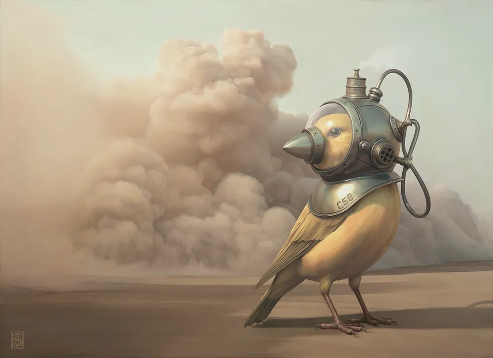 'I of the Storm' oil painting in the Aves ex Machina Series by Lix North © 2025